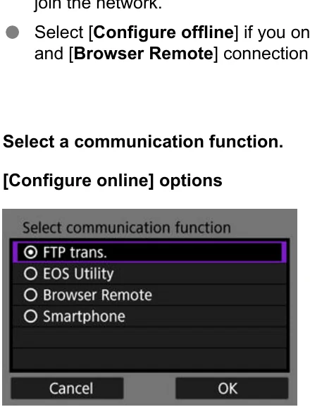 Canon EOS-1D X Mark III communication function screen with FTP trans selected