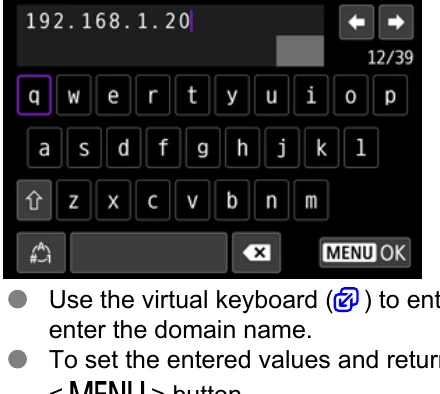 Canon EOS-1D X Mark III FTP server address virtual keyboard