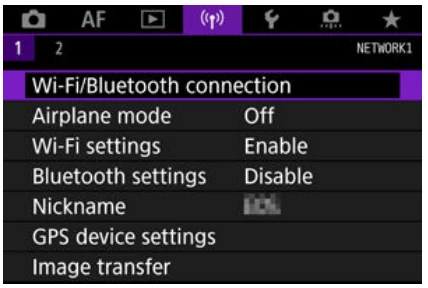 Canon EOS R5 Wi-Fi Bluetooth connection menu with Wi-Fi settings enabled