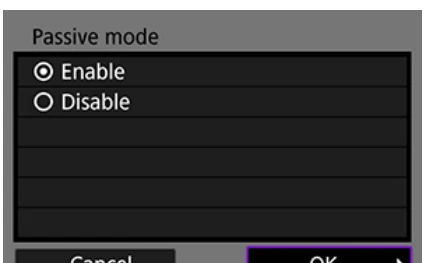 Canon EOS R5 FTP Passive mode Enable and Disable screen