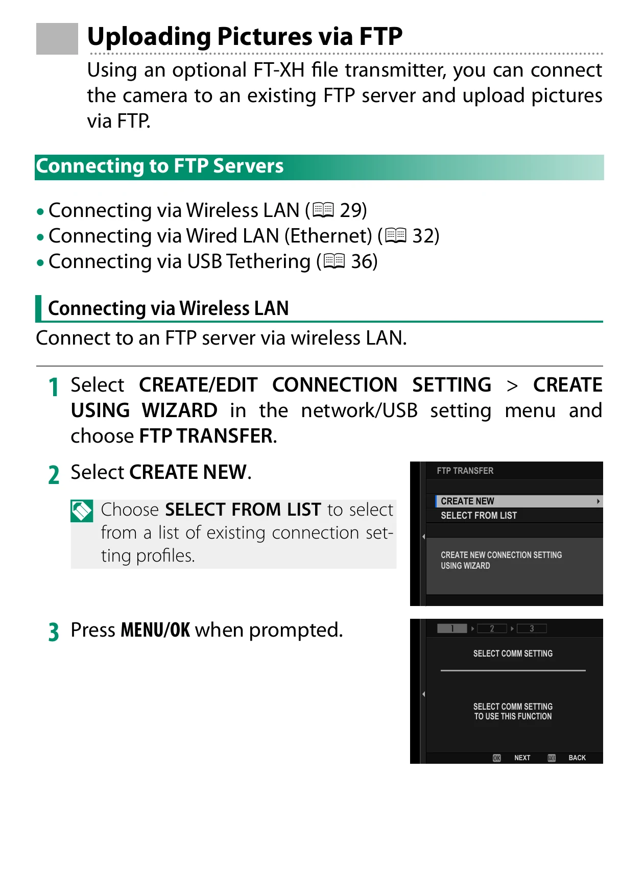 Fujifilm X-H2 network and file transfer menu evidence