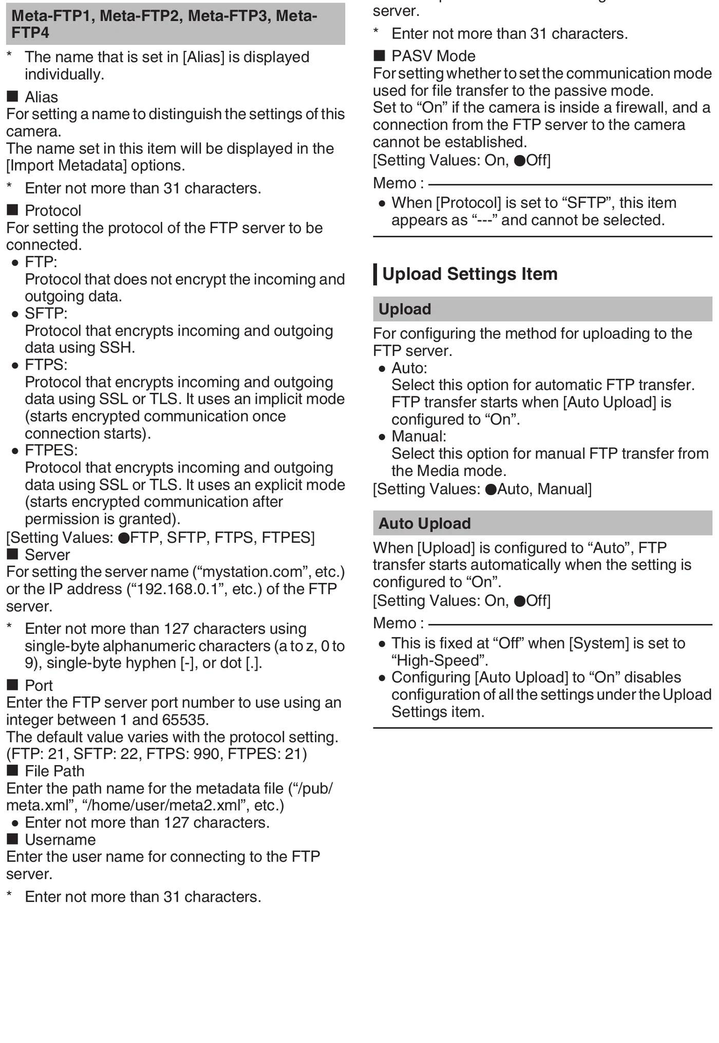 JVC GY-HC500 / GY-HC550 / GY-HC500SPC family network and file transfer menu evidence