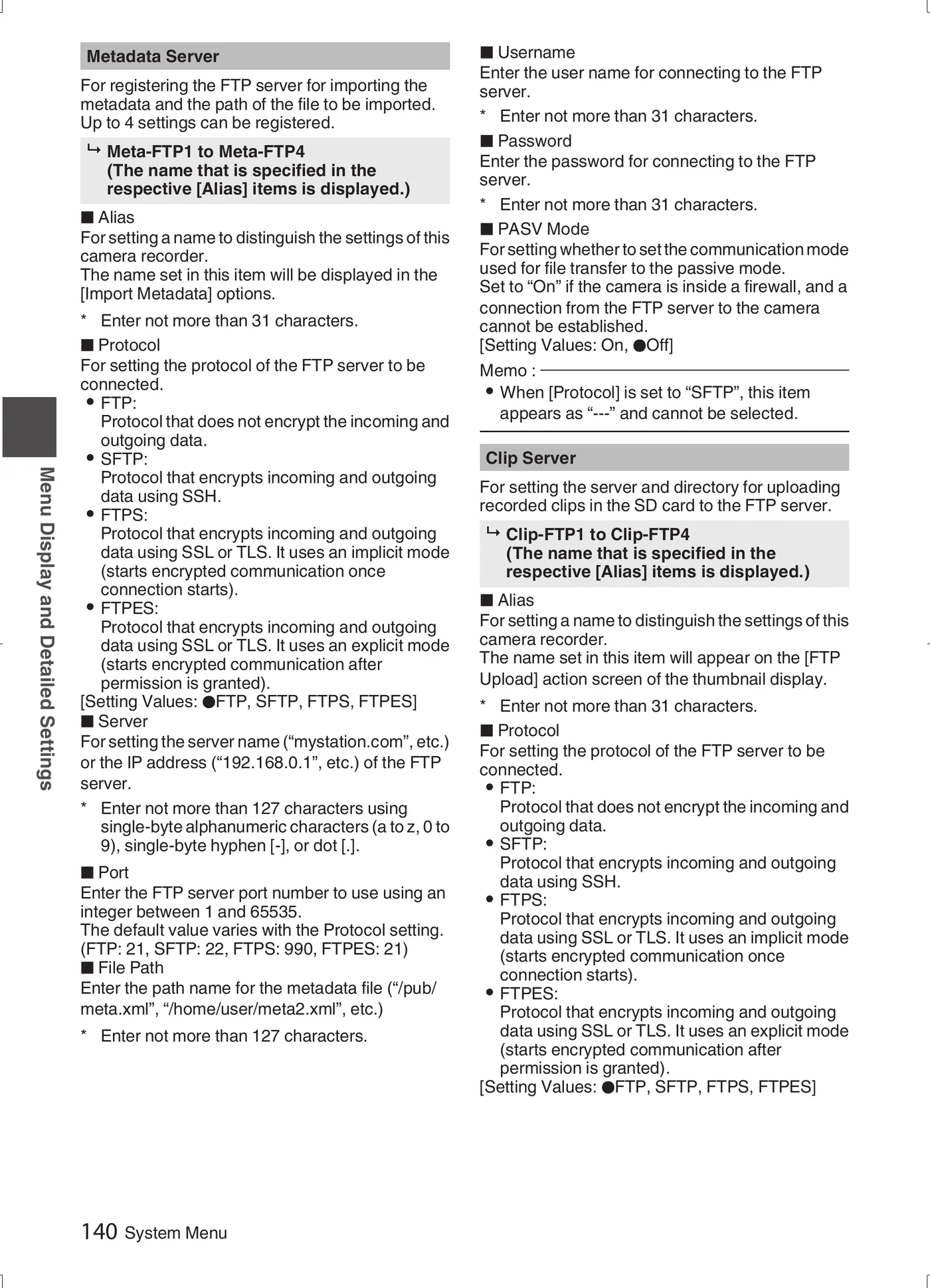 JVC GY-HM850 / GY-HM890 family network and file transfer menu evidence