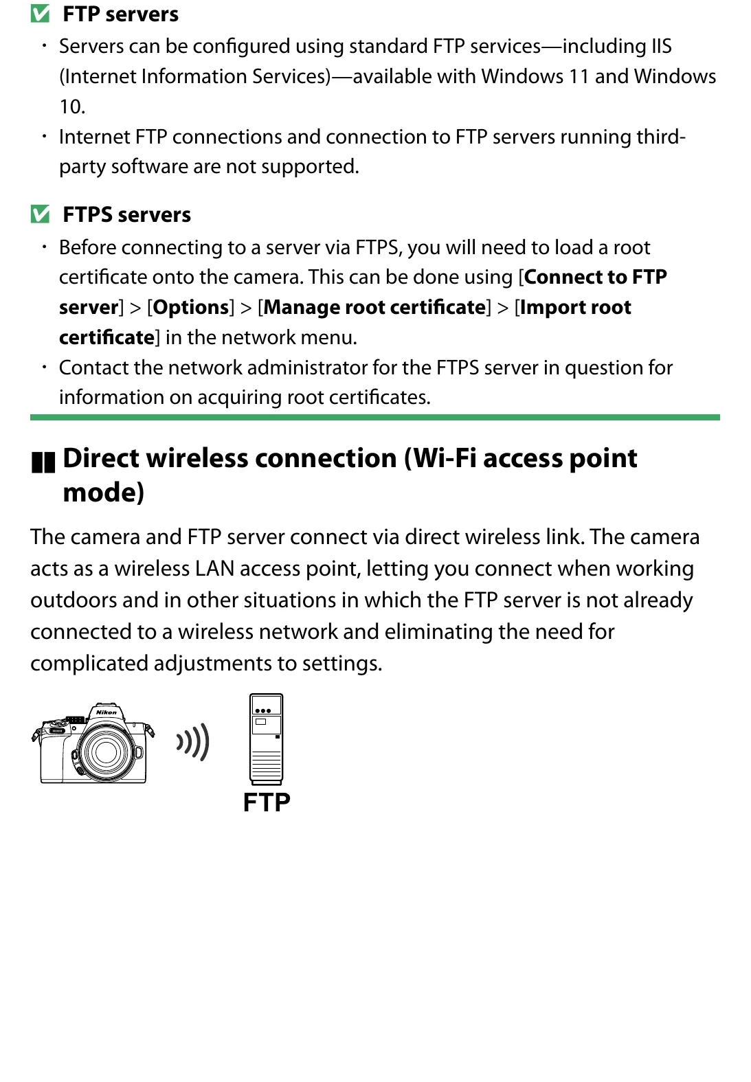 Nikon Z 50II network and file transfer menu evidence