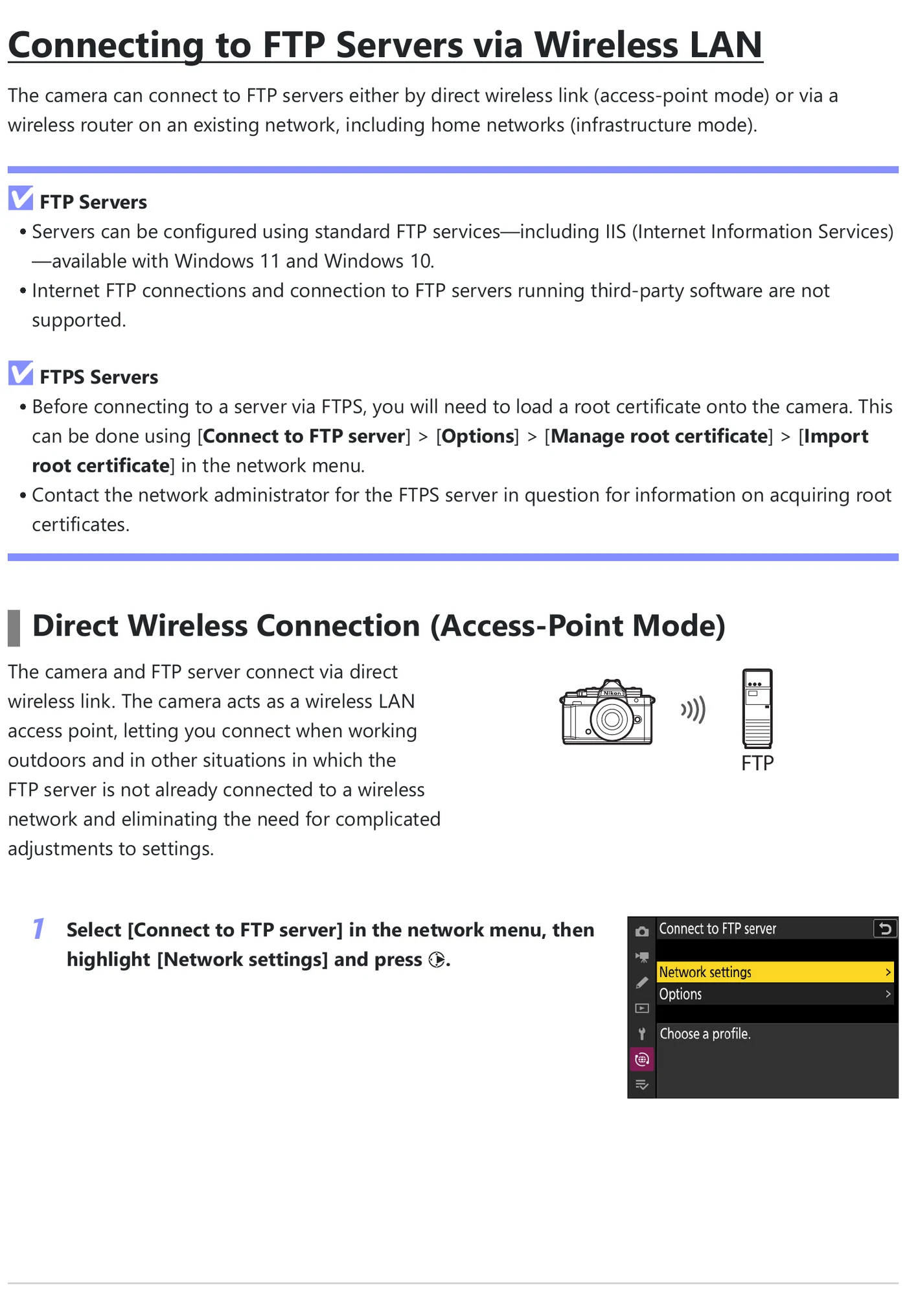 Nikon Z f network and file transfer menu evidence