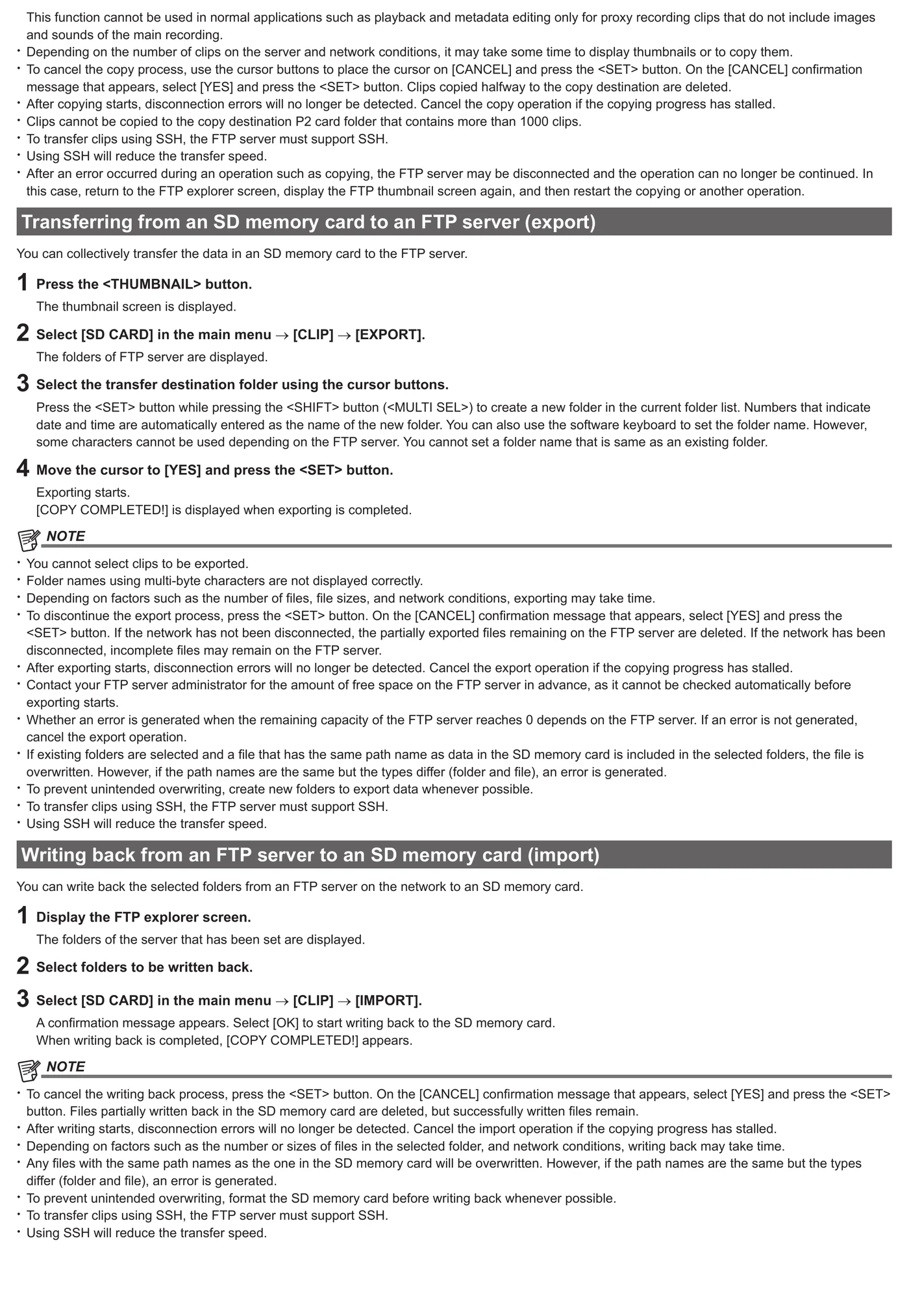 Panasonic AJ-PX800G / AJ-PX800GH network and file transfer menu evidence