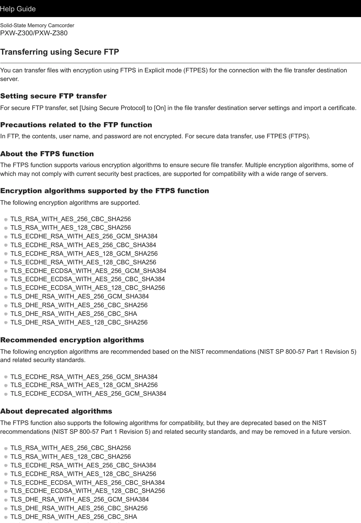 Sony PXW-Z300 network and file transfer menu evidence