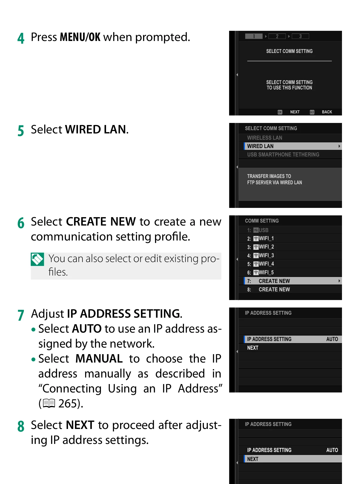 Fujifilm GFX100 II access point and IP address setting steps for the FTP route