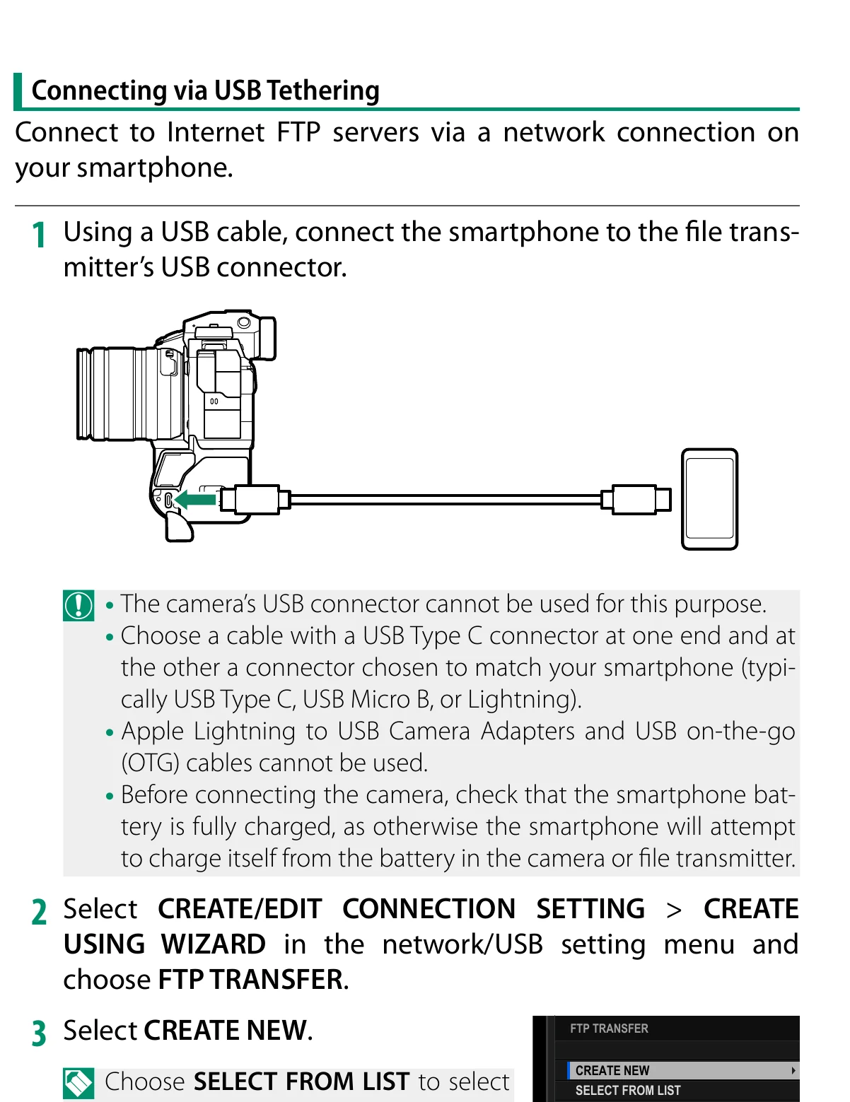 Fujifilm X-H2S USB smartphone tethering communication setting and transmitter connection