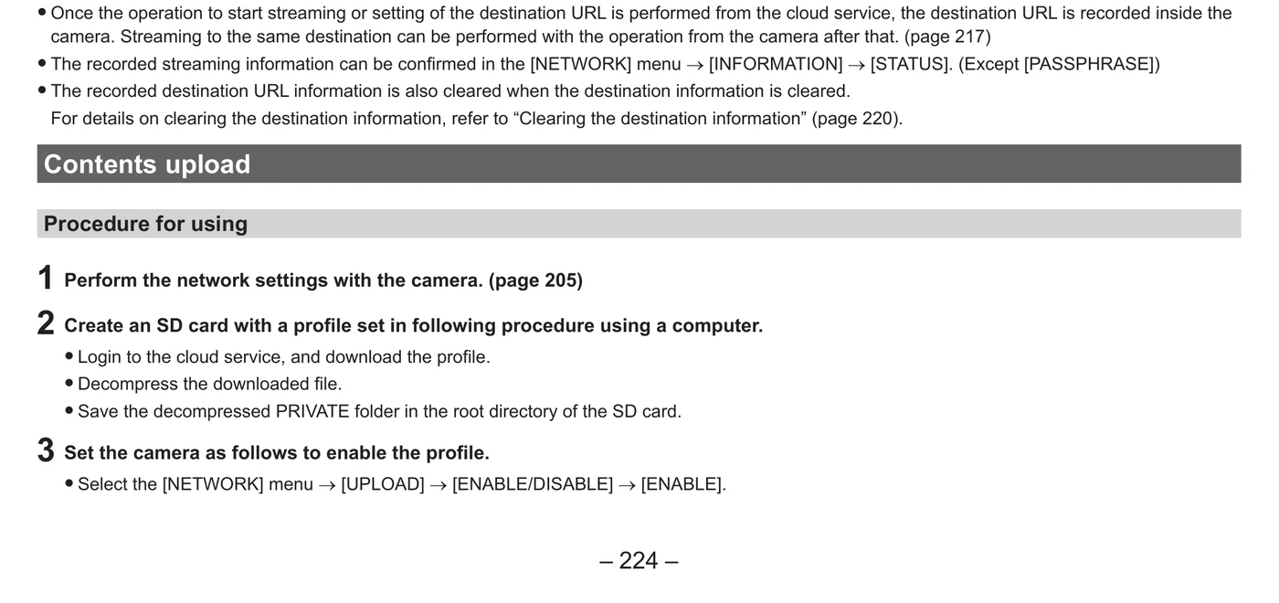 Panasonic AJ-CX4000G contents upload enable menu path