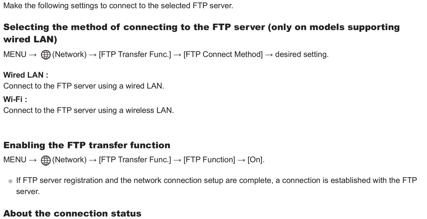 Sony Alpha FTP Help Guide v1 network route and FTP function On instructions