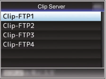 JVC GY-HC900 Clip Server menu with four FTP server presets