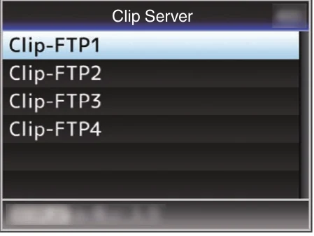 JVC GY-HM200 Clip Server menu with four FTP server presets
