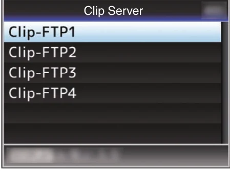 JVC GY-HM250 Clip Server menu with four FTP server presets