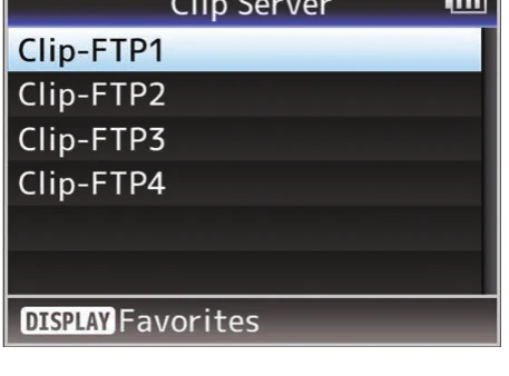 JVC GY-HM650 Clip Server menu with four FTP server presets