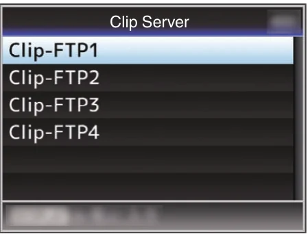 JVC GY-LS300 Clip Server menu with four FTP server presets
