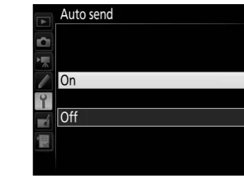 Nikon D5 Auto send menu with On selected