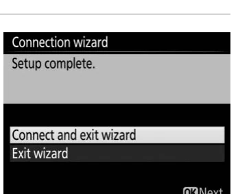 Nikon D5 connection wizard completion screen with Connect and exit wizard selected
