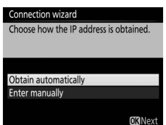 Nikon D500 Connection wizard automatic or manual IP address screen