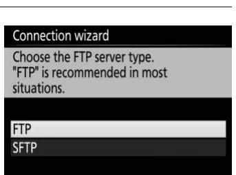 Nikon D500 Connection wizard FTP or SFTP server type screen