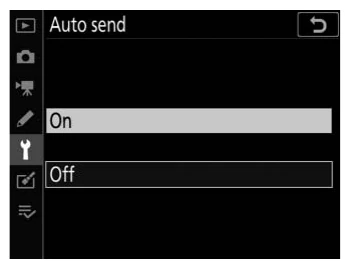 Nikon D6 Auto send menu with On selected