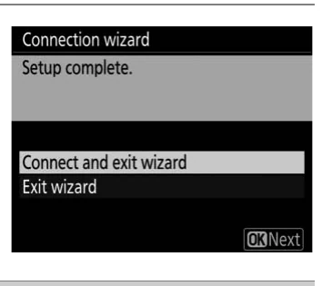 Nikon D6 connection wizard completion screen with Connect and exit wizard selected