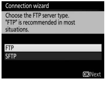 Nikon D850 WT-7 server type menu with FTP and SFTP choices