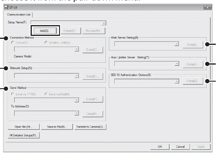 Ricoh G800SE communication-list editor with Transfer to Camera controls