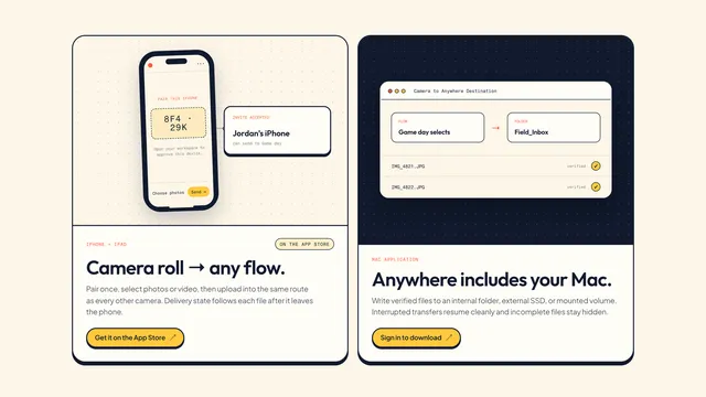 Camera to Anywhere product image: iPhone and Mac apps
